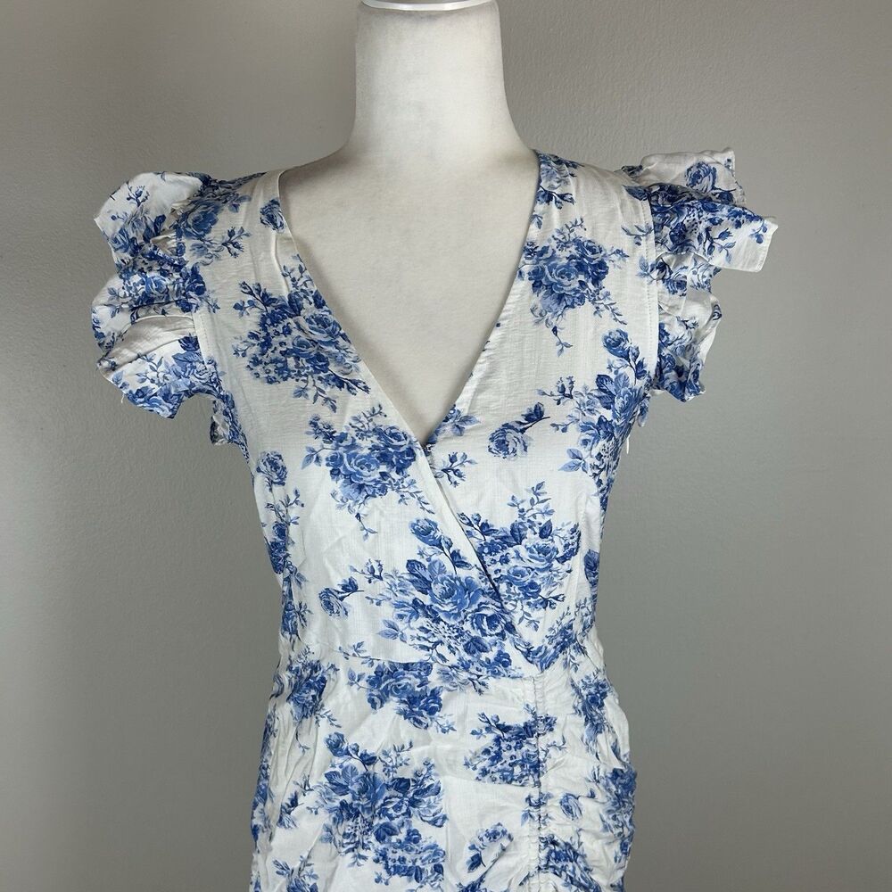 vici L Floral Blue White Maxi Dress Ruffle Ruched A-line Tiered Event Party Boho - Picture 3 of 7